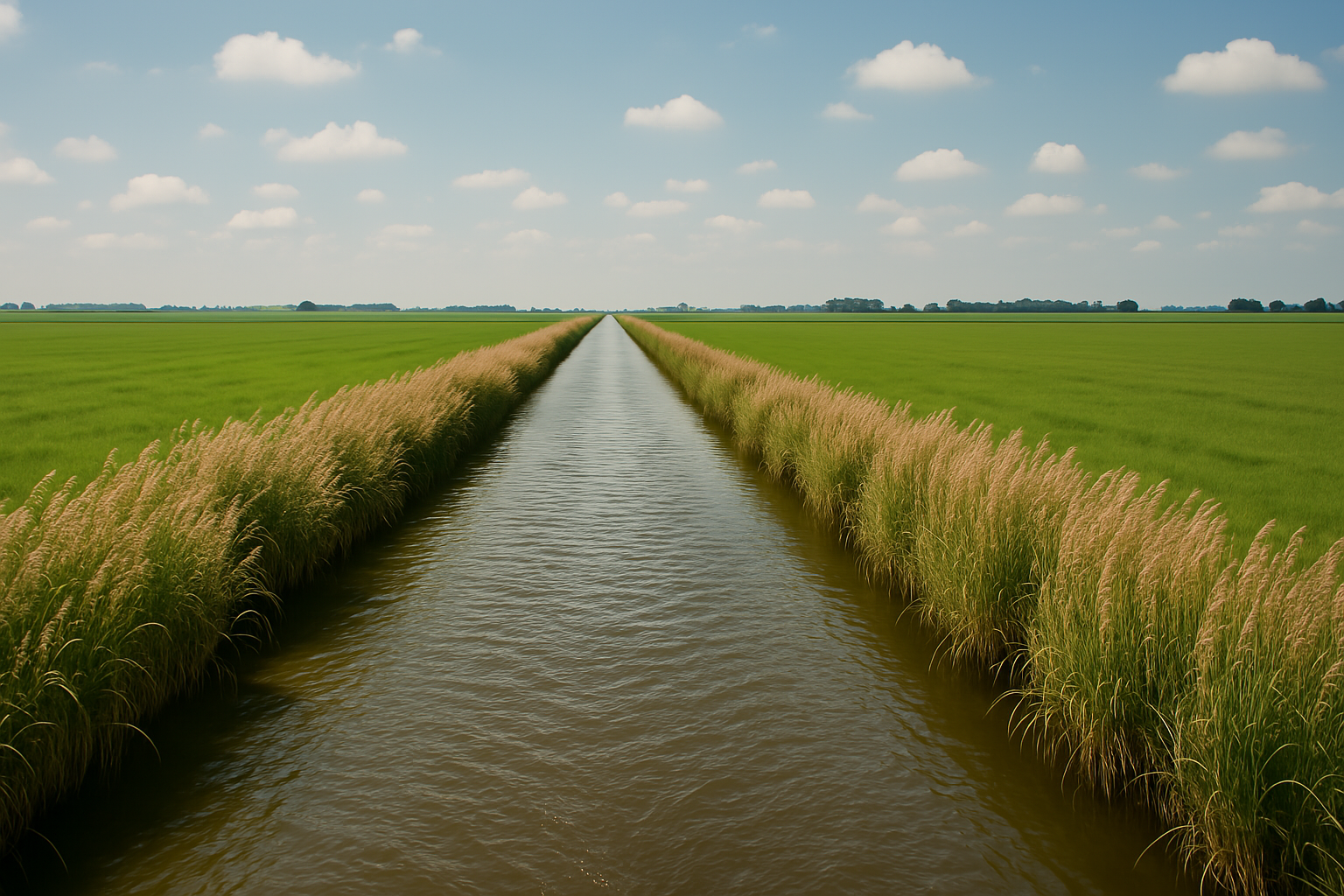 Polder met sloot en riet